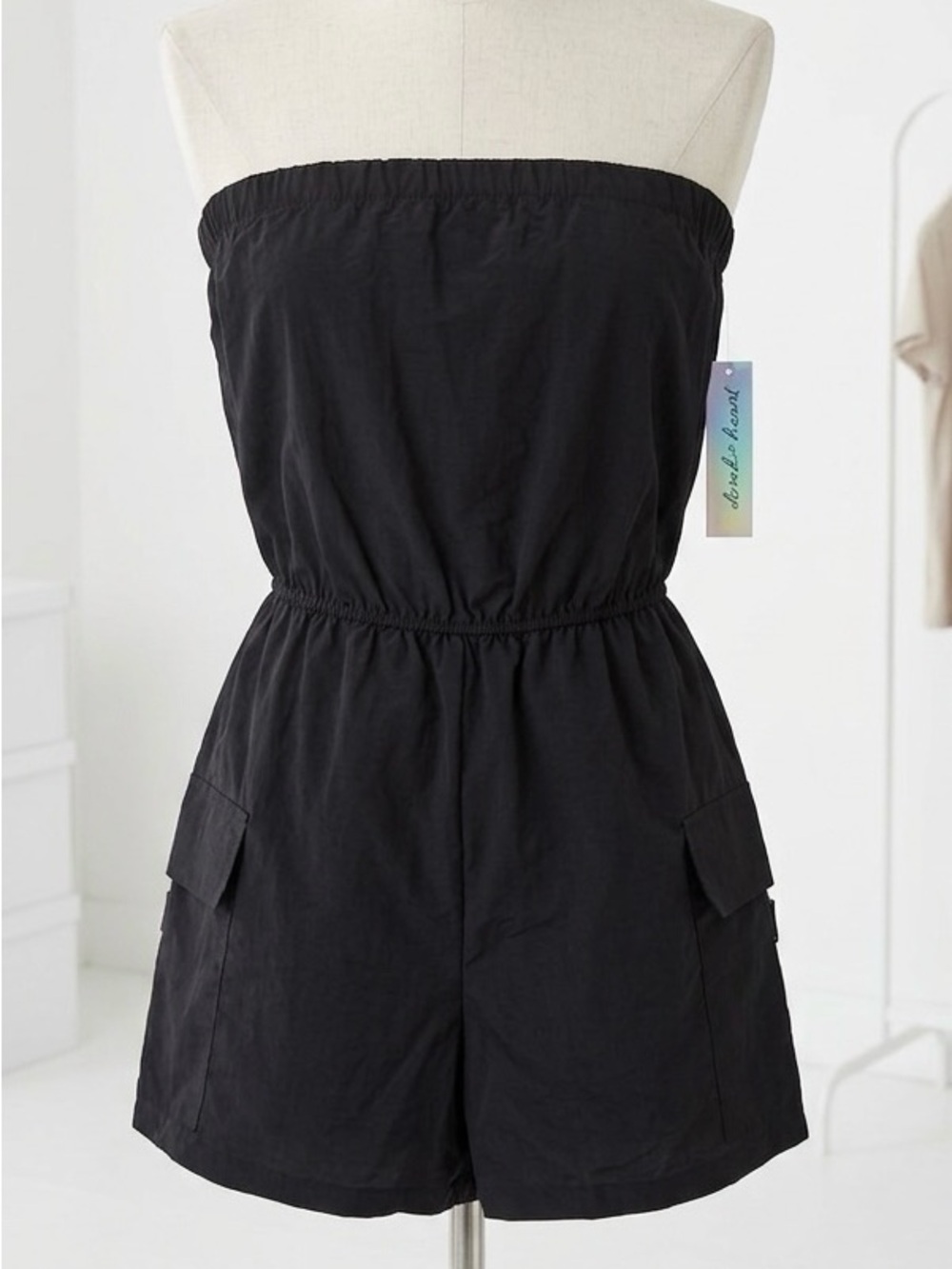 Derek Heart| NEW Strapless Black Lightweight Cargo Shorts Romper Sz M NWT